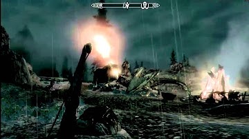 TESV: Skyrim - Mammoth and Giant Vs Dragon (EPIC FIGHT)