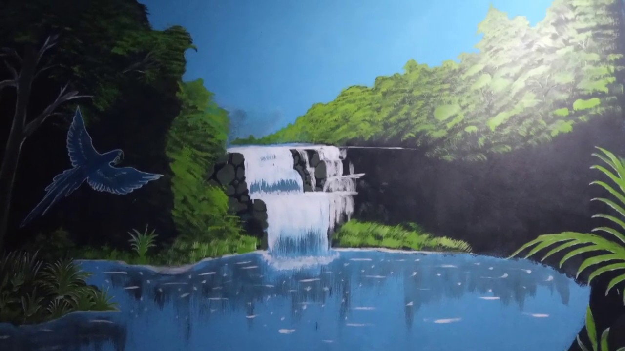 Cara melukis air  terjun  lukisan  di  tembok  hias kamar YouTube