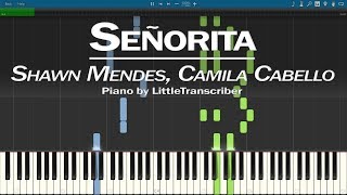 Video thumbnail of "Shawn Mendes, Camila Cabello - Señorita (Piano Cover) Synthesia Tutorial by LittleTranscriber"