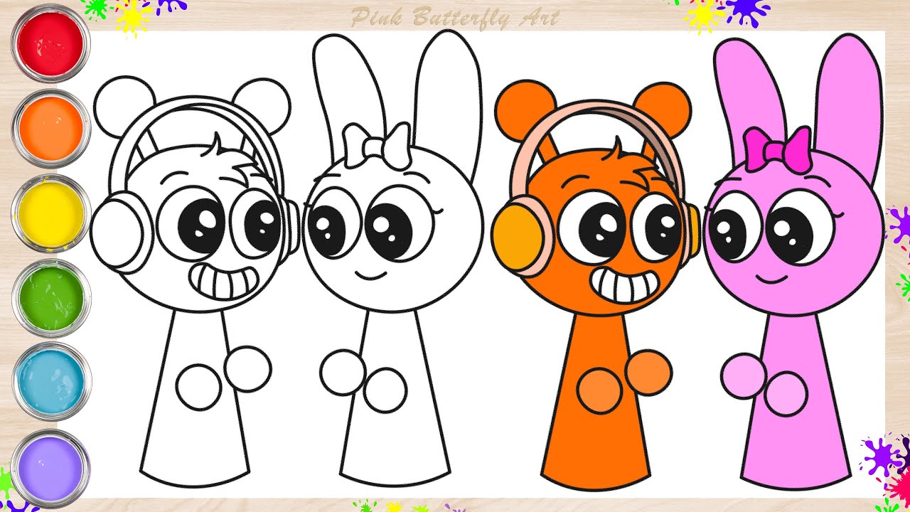 Sprunki Oren and Pinki Drawing and Coloring Animations for Kids Toddlers Preschoolers  