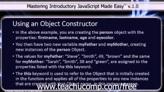 JavaScript Training Tutorial Using an Object Constructor