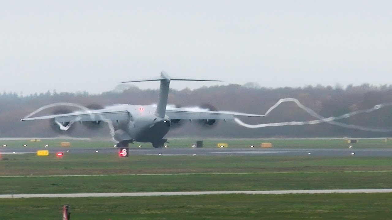 A400 Atlas Creates Stunning Moist-Air Vortexes by Touch-and-go at Eindhoven
