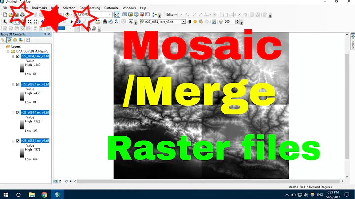 mosaic raster file :how to merge raster data: merge dem data