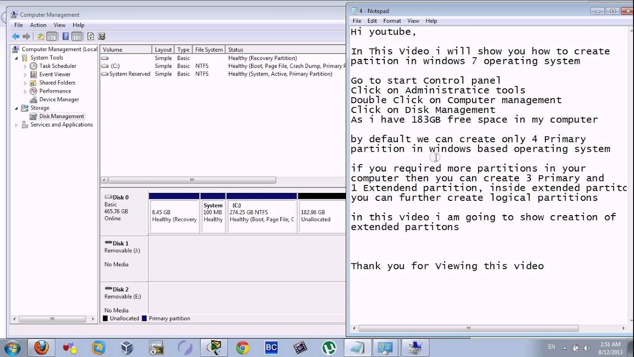 Creating Partition in windows 7 - YouTube