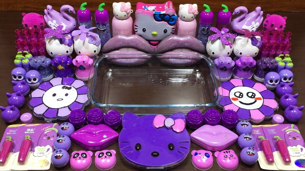 Purple Hello  Kitty  Slime Mixing Random Things into Slime 