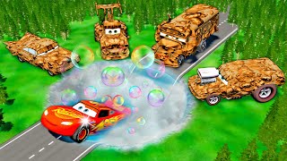 Mega Cleaning Pit Washed Mud Lightning Mcqueen \& Big \& Small Pixar Cars! BeamNG.drive Complitation 6