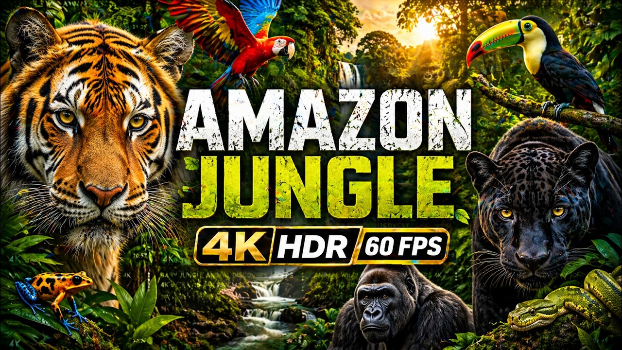 AMAZON JUNGLE 4K HDR 60FPS 🌿 | Wild Animals, Rainforest Wildlife & Exotic Creatures Documentary