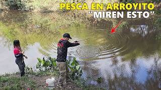 PESCA EN ARROYITO CON MUCHOS PECES. pesca con mojarreras y línea de mano, pesca en arroyo