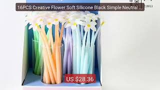 16PCS Creative Flower Soft Silicone Black Simple Neutral Pen ... — Amazing Value 2026 | Must Have!
