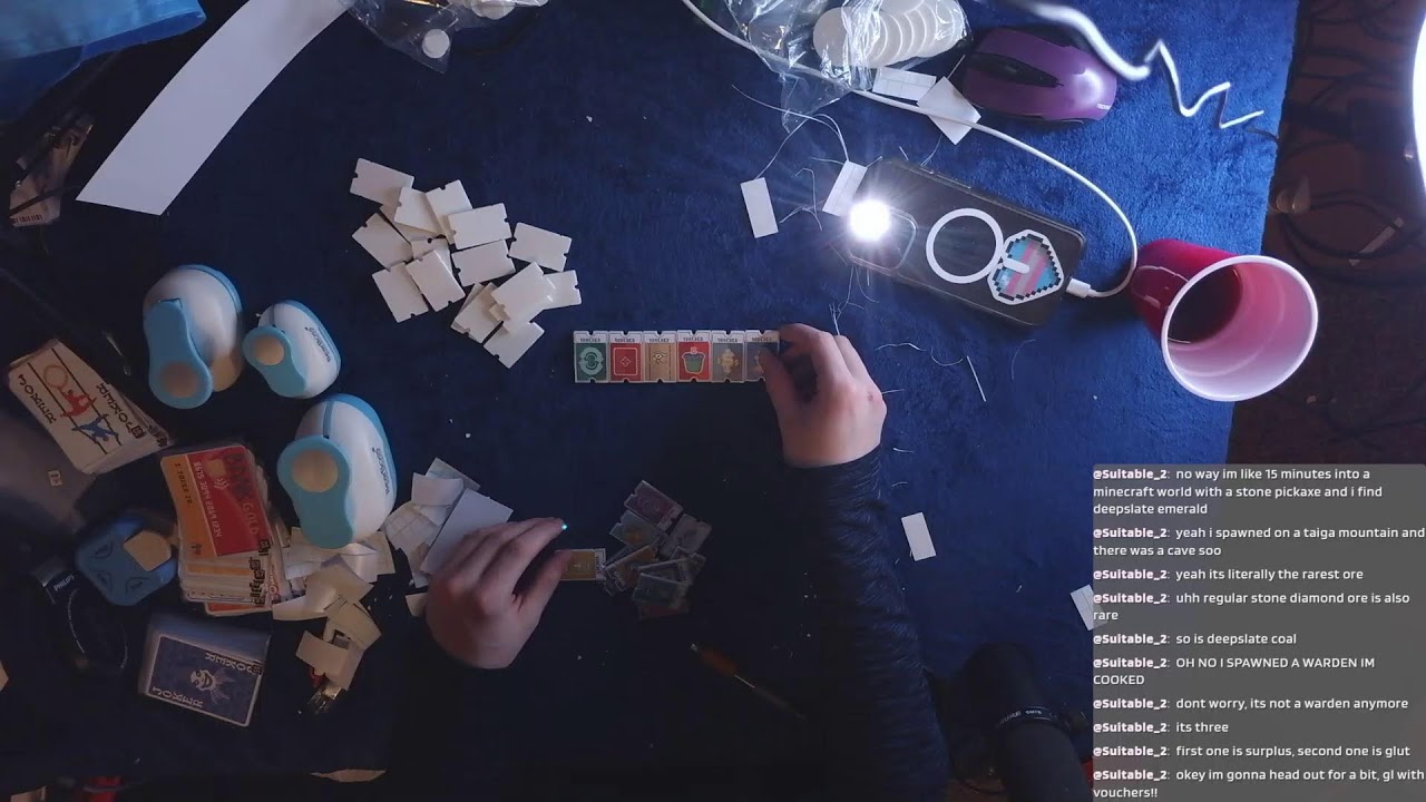 IRL Balatro Construction: Stickering game pieces (shorter stream today)