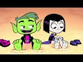 Beast boy and raven toes in the sand
