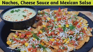 Nachos, Cheese Sauce & Mexican Salsa Recipe at Home - Jain Italian Style Snacks -Cheesy Nachos