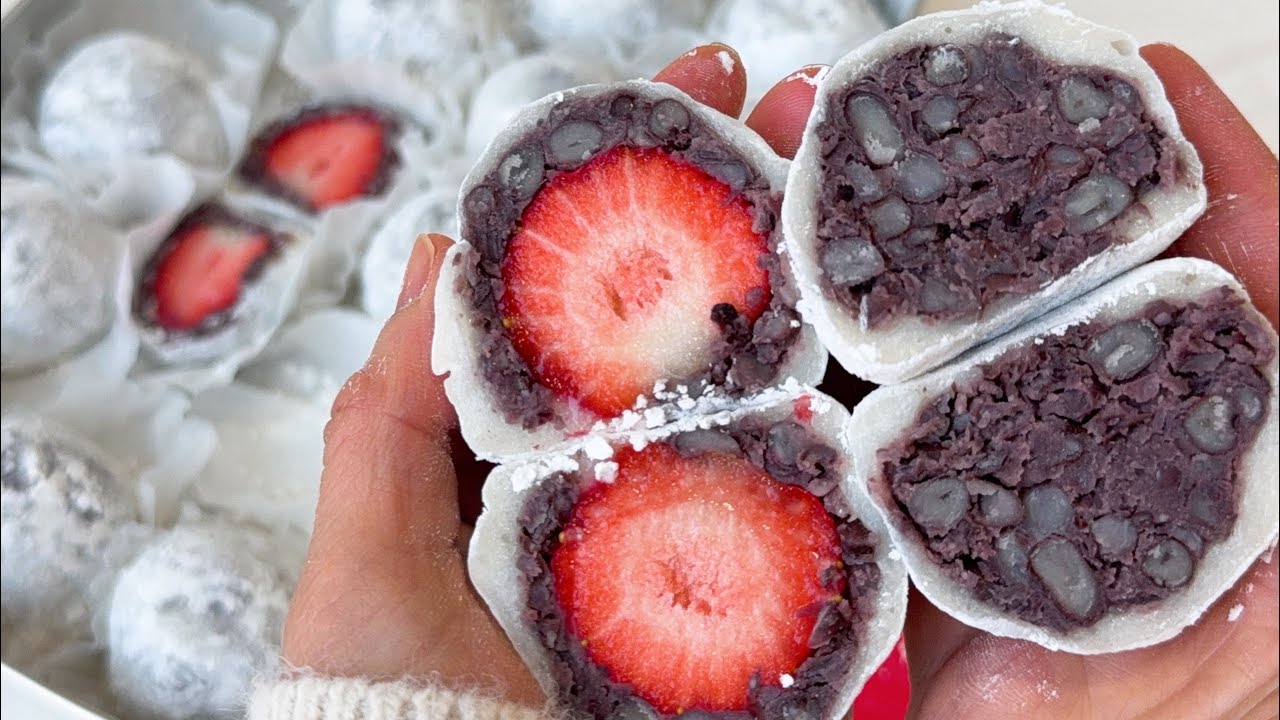 말랑~쫀득한🍓딸기찹쌀떡 대박 레시피❤️딸기 모찌떡,Strawberry rice cake, Strawberry mochi tteok