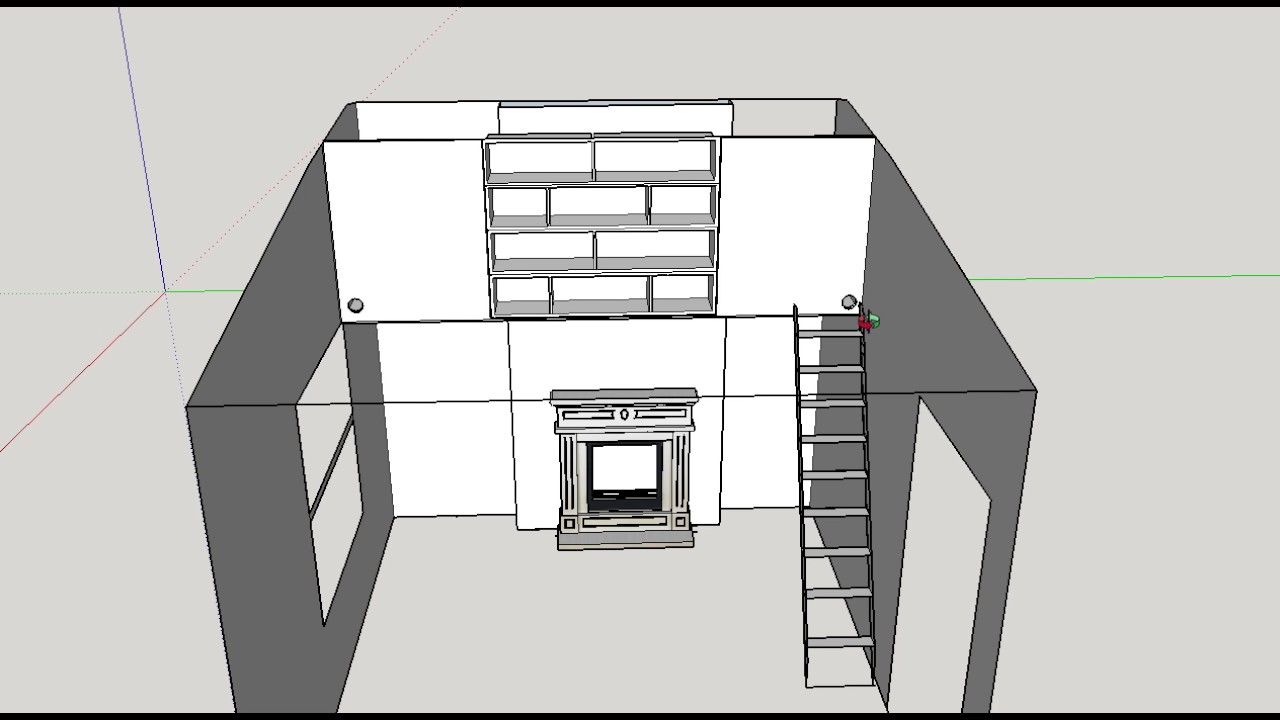 Bespoke mezzanine loft as storage with sliding library ladder and sliding doors including bookshelf