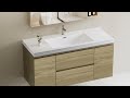 Allreno 48-inch Wall Mounted Bathroom Vanity, Natural Oak Cabinet, White Countertop, Single Sink