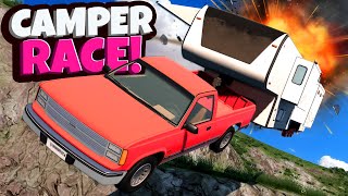 Racing Trucks with Campers on a Dangerous Mountain in BeamNG Drive Mods! screenshot 5