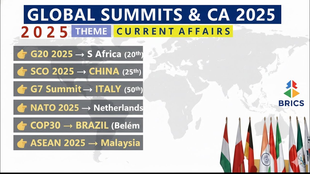 Summits 2025 Current Affairs|| 50 MCQ ||