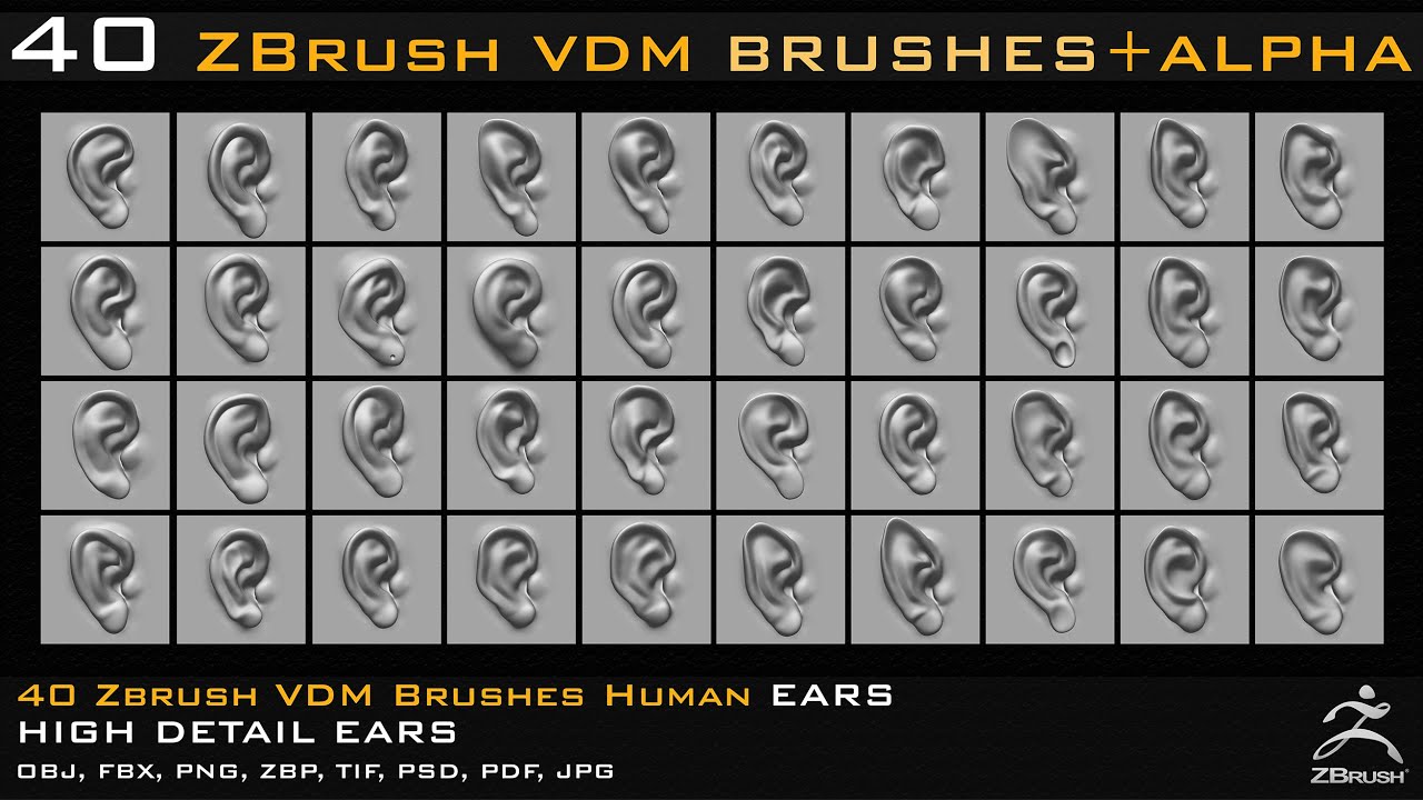 40 Zbrush VDM Human Ears brushes YouTube