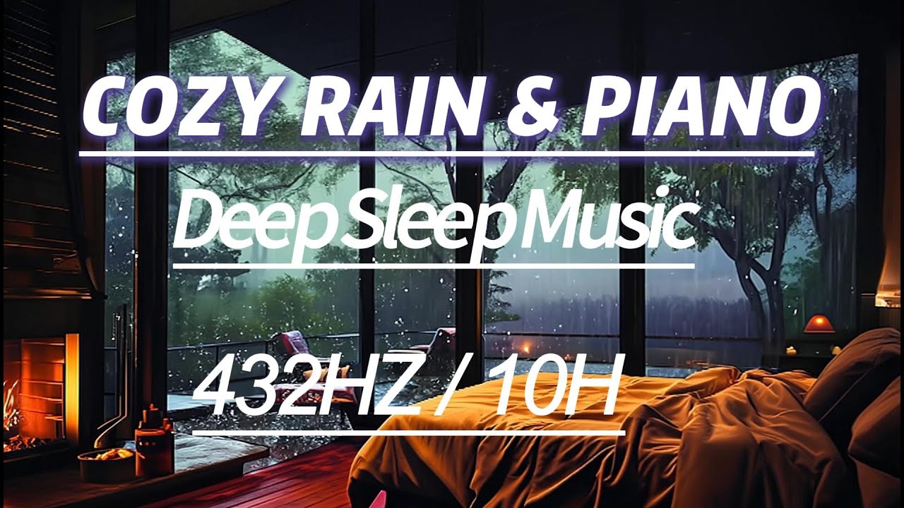 COZY RAIN & PIANO • 10 Hours Deep Sleep Music • 432Hz Healing Frequency