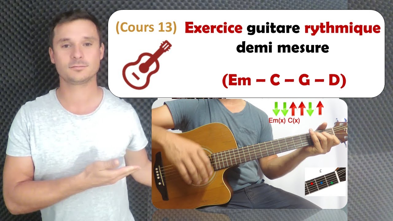Exercice guitare pour travailler sa rythmique demi mesure Em,C,G,D - YouTube