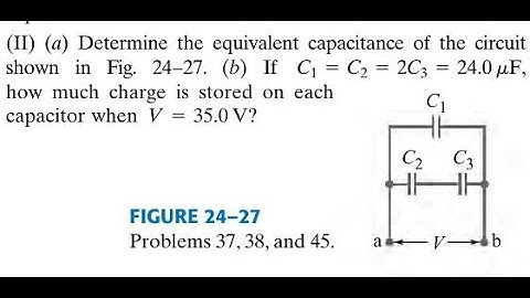 Determine the equivalent capacitance of the circuit shown in Fig. (b) If how much charge is stored