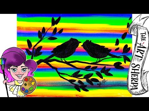 New Technique 6 Color brushstroke Love Birds Silhouette painting EASY