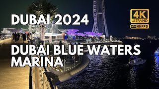 Dubai Bluewater Island Nightwalk | 4K | Explore the Glittering City Lights | JBR | Marina