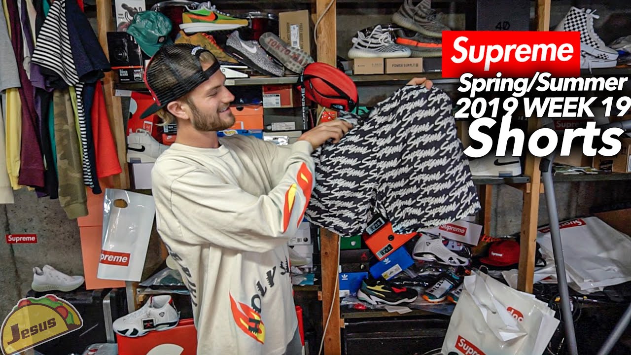 2019 Supreme week 19 | Signature script logo water shorts | Spring/Summer  Collection review
