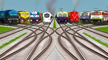 8 Trains At Bumpy CURVED Diamond Crossing 🟡 | Risky Railroad Tracks | beamng drive indian railways