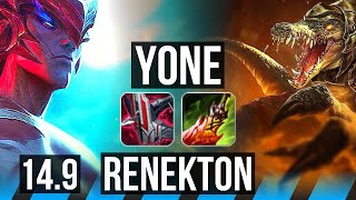 YONE vs RENEKTON (MID) | 17/1/9, Legendary, 700+ games | EUW Grandmaster | 14.9