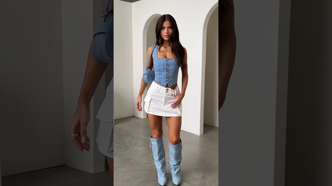 The Perfect🥀Our DENIM Top💙 + FERGUS Cargo Mini Skirt🤍 