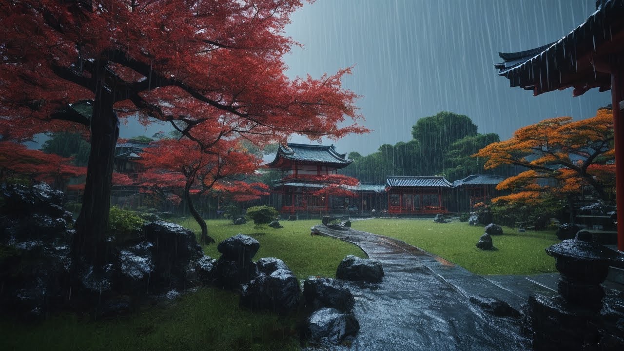 The sound of rain and thunder poured down on the deserted streets ...