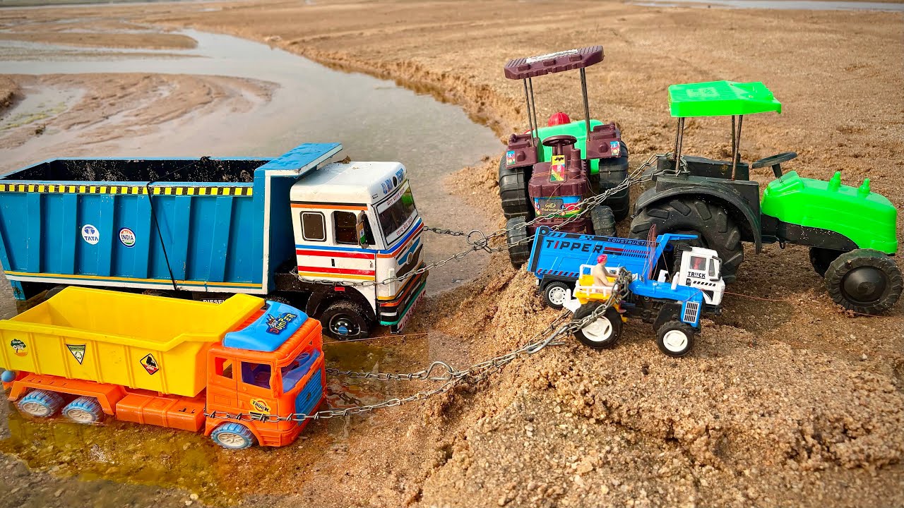 Tractor Cartoon Video|New BharatBenz Tata Dumper Turck Riverside Accident Pulling Out Tractor ?JCB