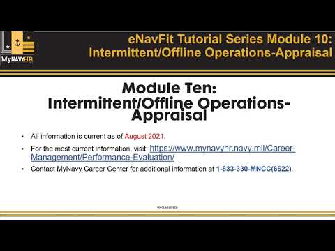 eNavFit Tutorial Series Module Ten: Intermittent/Offline Operations - Appraisal