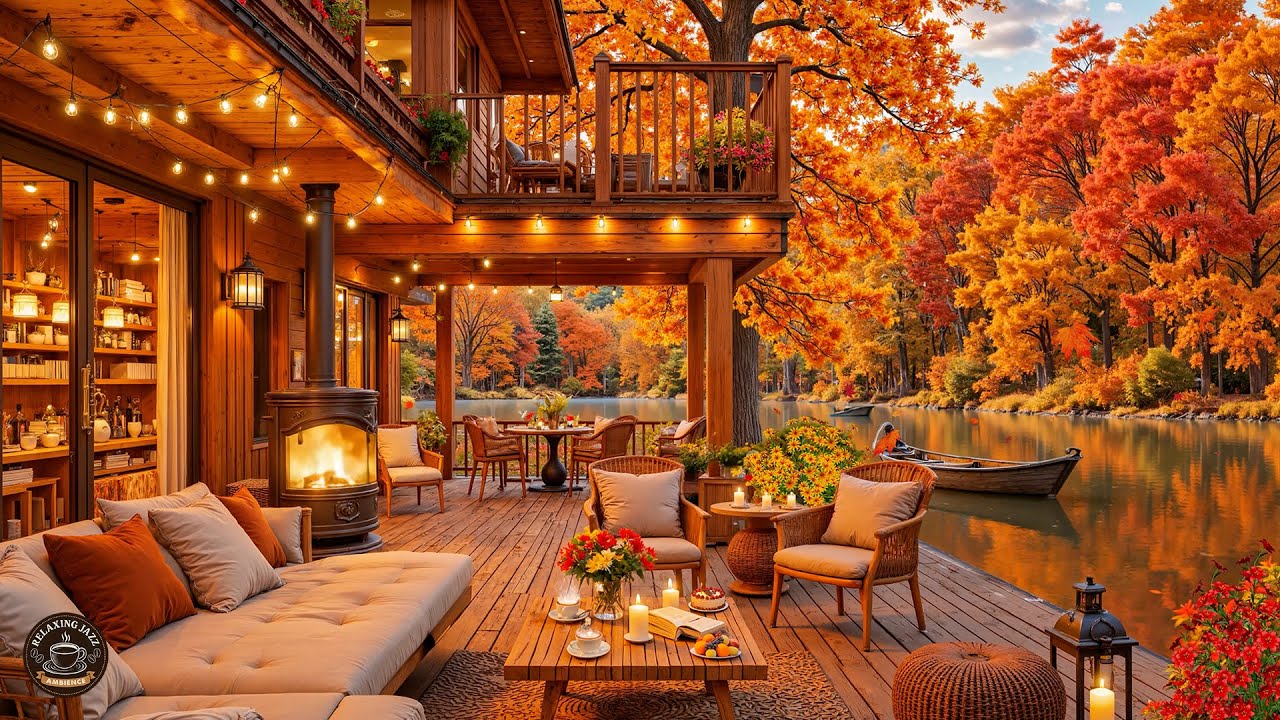 Sweet Autumn Jazz Music for Relaxing 🍂 Vintage Outdoor Cafe in Old Town 1940s ~ Cozy Fall Ambience