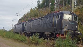 BLS Rail Rc3 1027 och Rc3 1065 Godståg passerar genom Deje, Forstjärn 