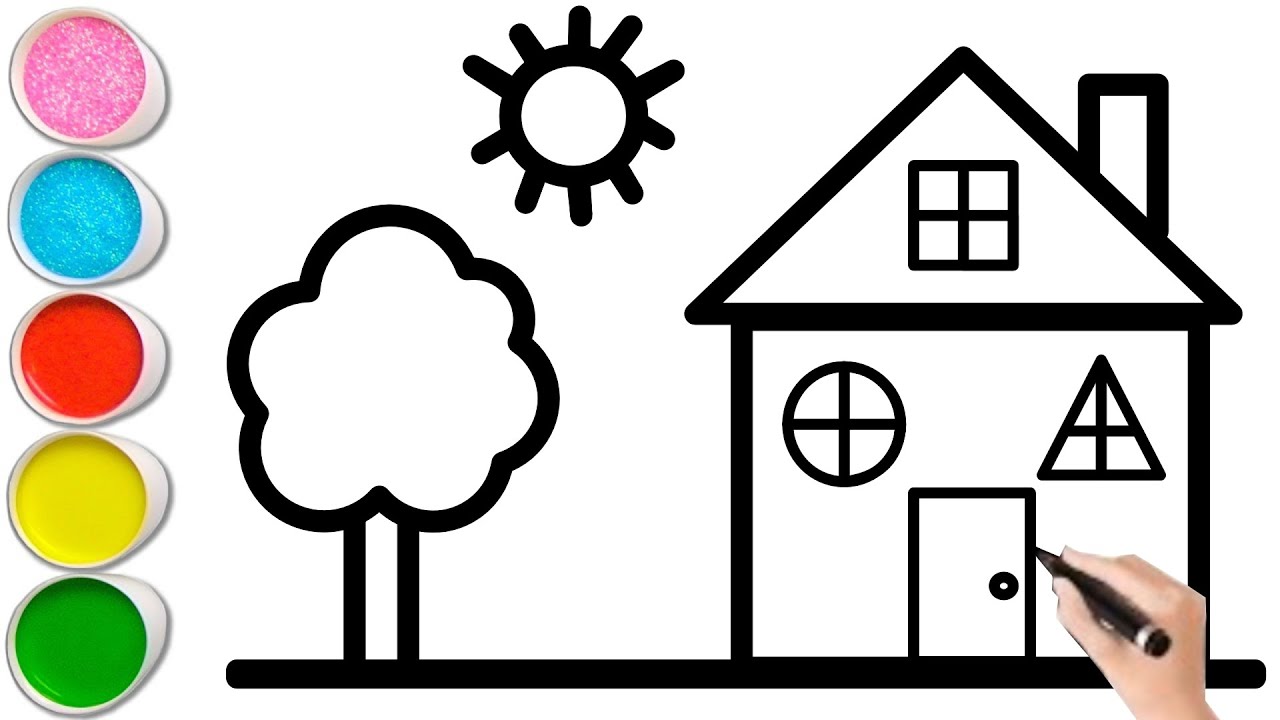 Draw a Beautiful Scenery House drawing for kids, Toddlers | Colouring home with Colour | Child_Art