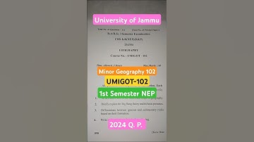 Minor Geography 1st Semester NEP University of jammu previous year question paper 2024