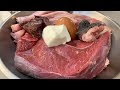 nomyen pit bull eats RAW Beef Knuckle Steak&Egg combo[ASMR] MUKBANG 犬が生の肉を食べる 개는 날 음식을 먹는다 [咀嚼音]