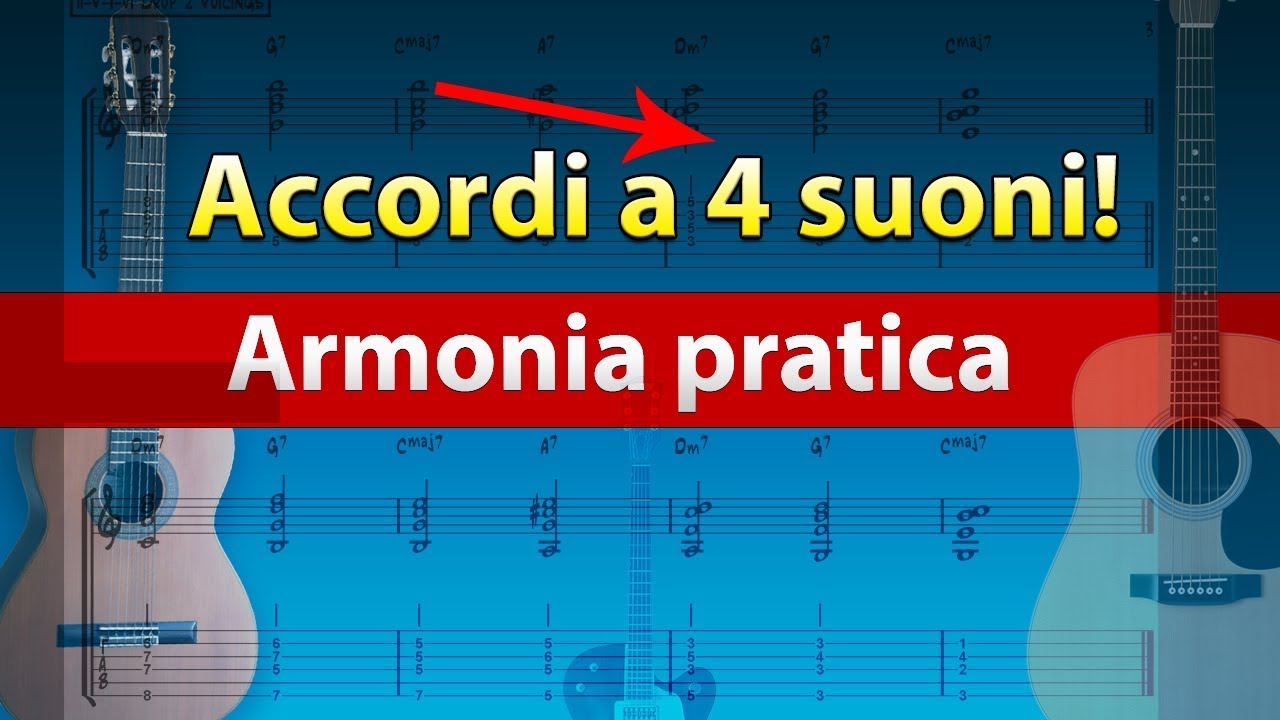 Lezione chitarra Accordi di 7 maggiore, accordi a 4 voci - YouTube