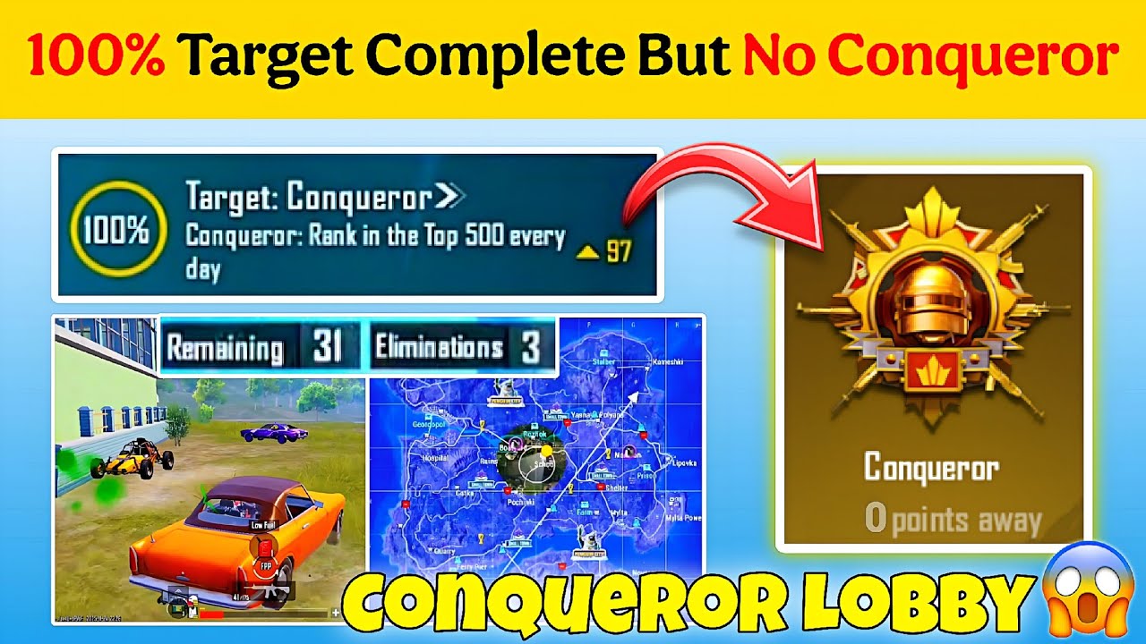 🇮🇳Day 8- 100% Target Reached But No Conqueror😱| Conqueror Lobby Survive ...