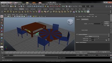 Maya - Drawing a round table , square table and chair with coloring and camera