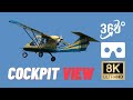 VR 360 | 8k | Flight a airplane with cockpit view. Takeoff and landing of the aircraft & relax music