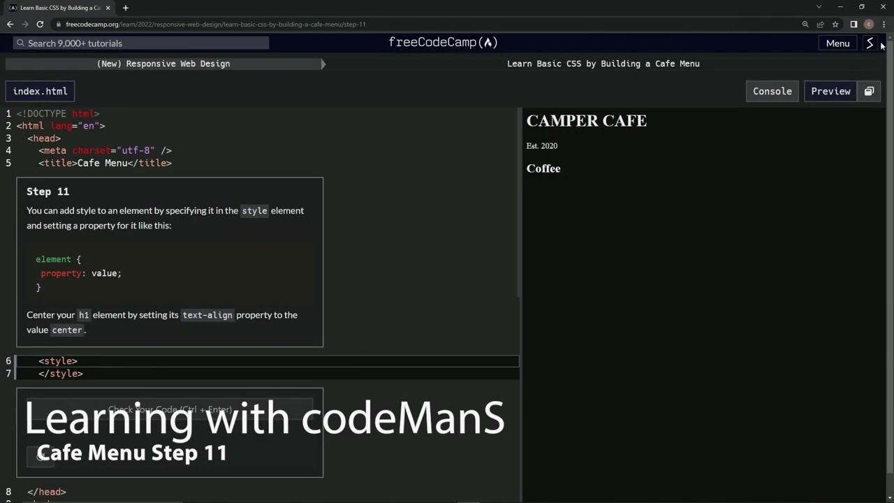 learn2code | freeCodeCamp (New) Responsive Web Design - Cafe Menu: Step 11