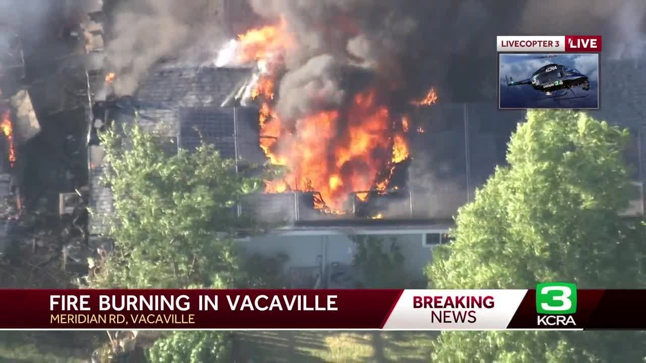 Vehicle fire in Solano County extends to vegetation, structure