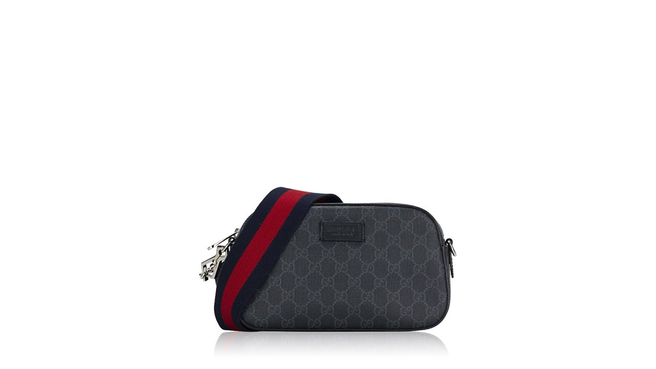 Gucci Men GG Supreme Web Crossbody Black Grey