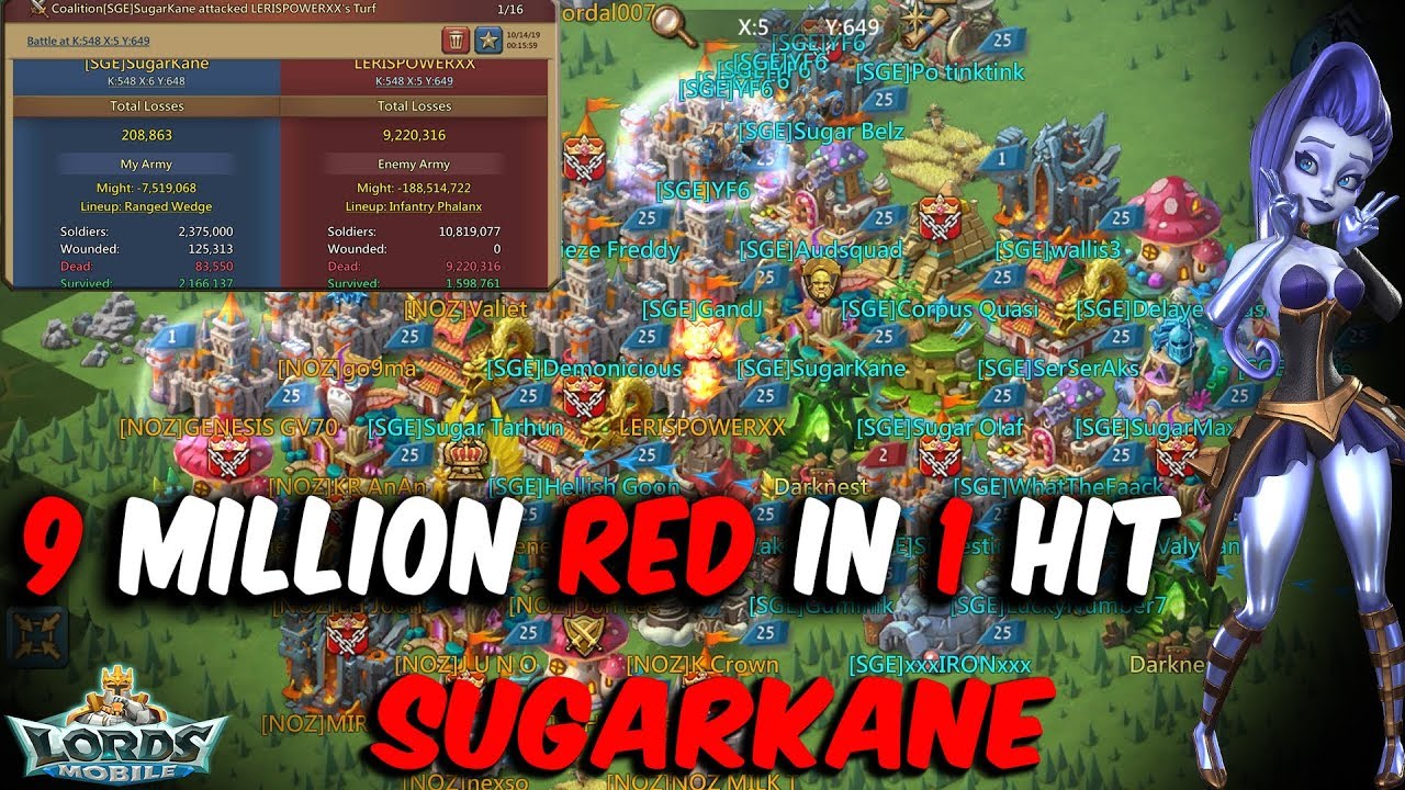 9 Million Red In 1 Hit From SugarKane In War Gears - Lords Mobile