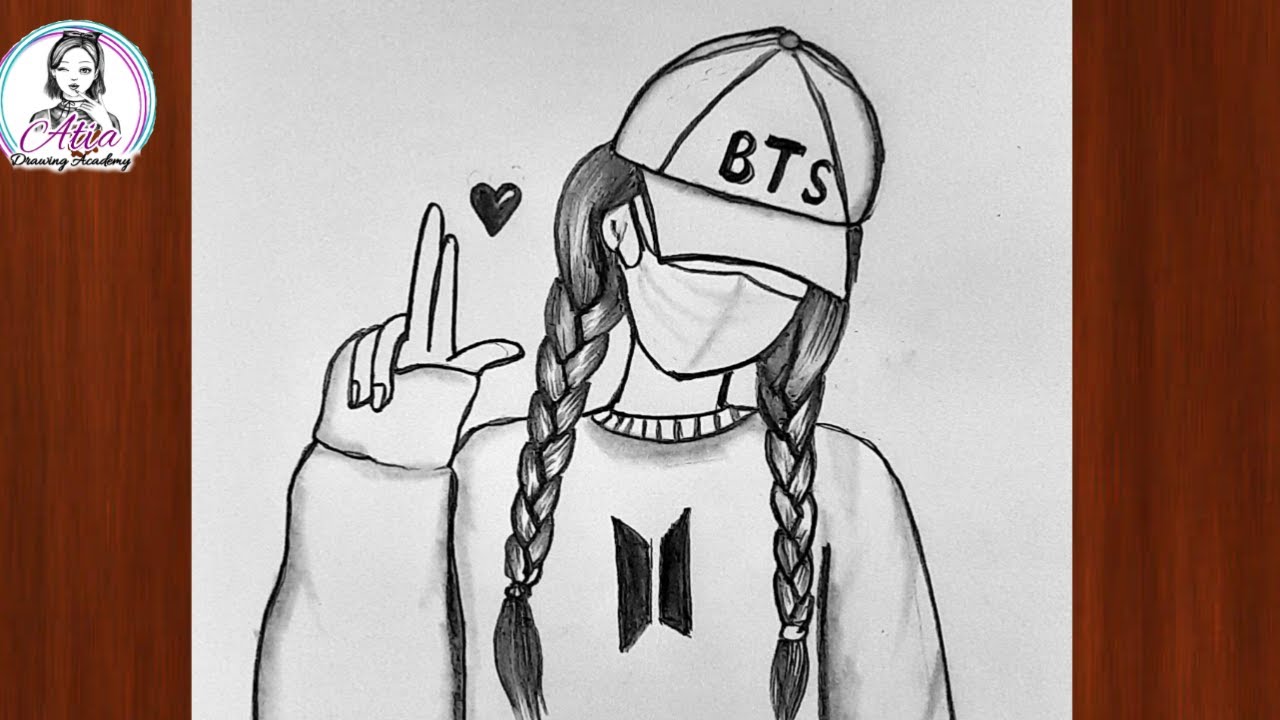 How to draw a girl with glasses easy, A Girl with Selfie Drawing, BTS Cap Girl  Drawing