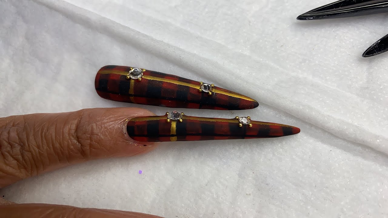 Plaid Christmas Nails Black, Red and Gold Christmas Theme YouTube