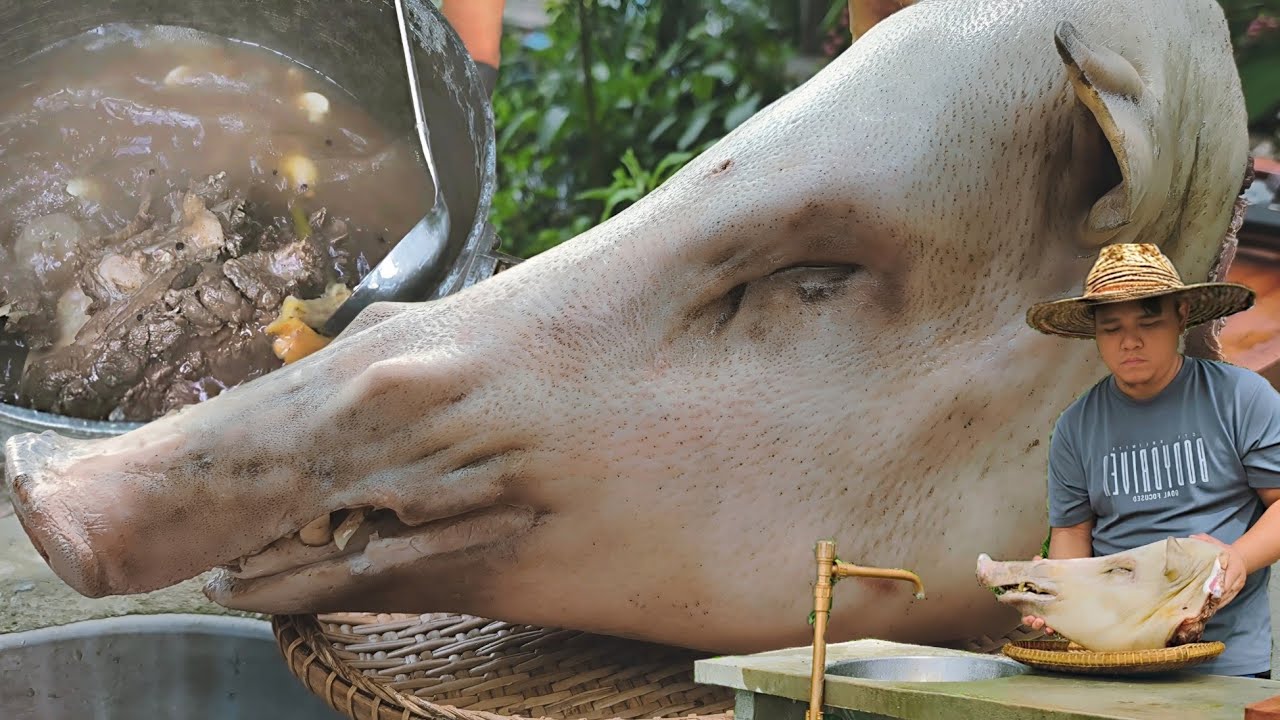 WOW!! A Whole Wild Boar Head in One Giant Cooking Pot 😱